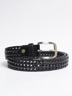 Black Weaving Design Leather Belt (BELT-758)