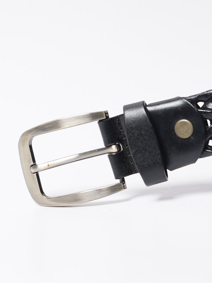 Black Weaving Design Leather Belt (BELT-758)