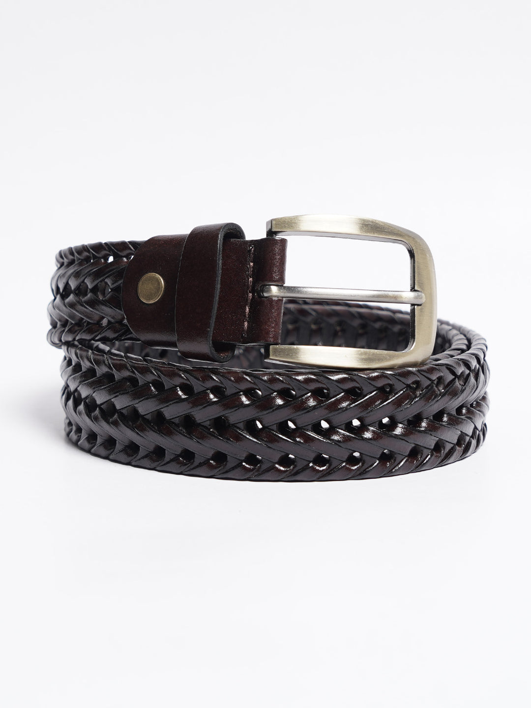 Dark Brown Weaving Design Leather Belt (BELT-760)