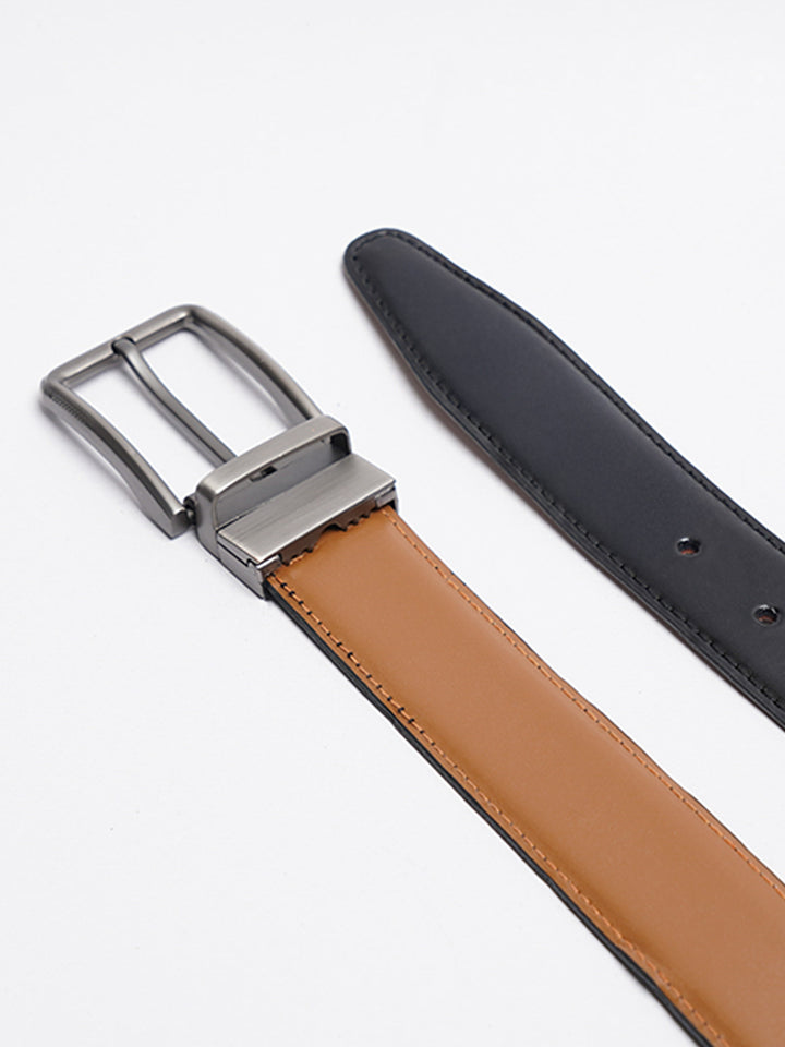 Fawn & Black Reversible Leather Belt (BELT-786)