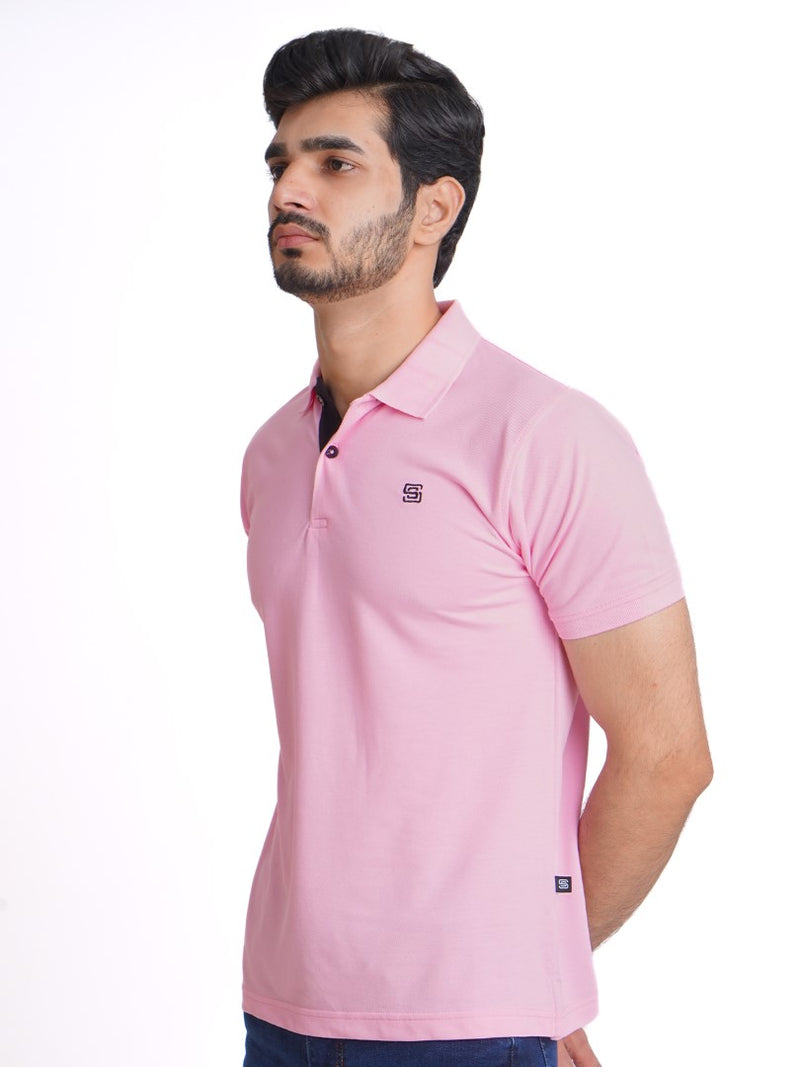 Light Pink Half Sleeves Designer Polo T-Shirt (POLO-614)