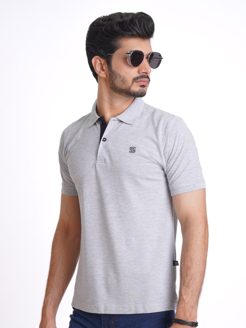 Grey Half Sleeves Designer Polo T-Shirt (POLO-610)