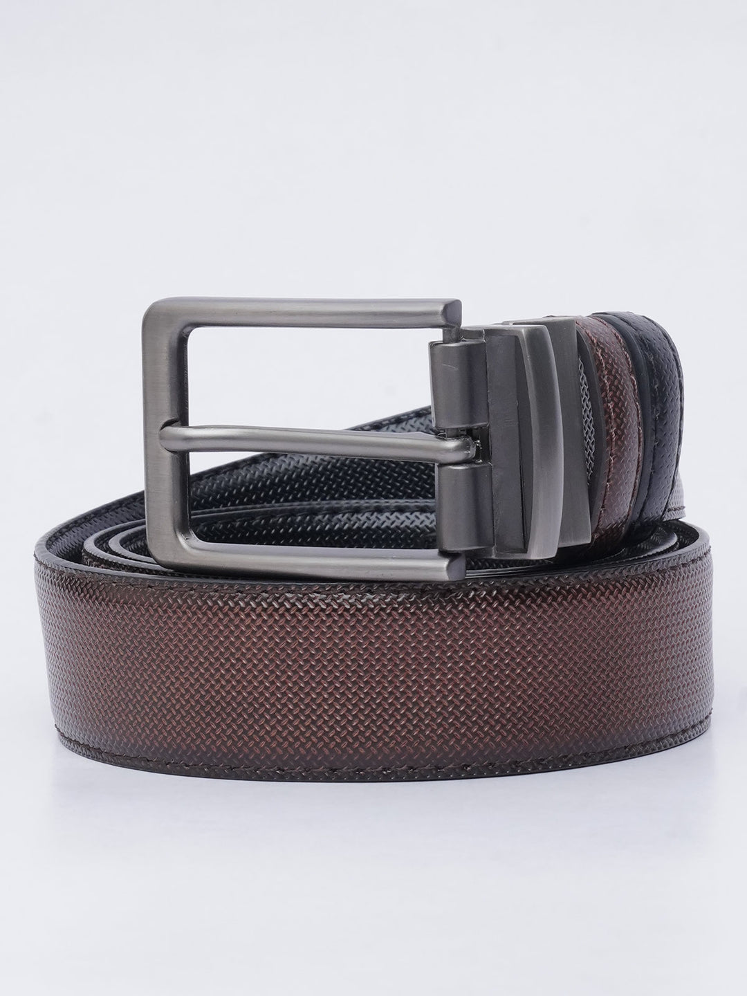 Dark Brown & Black Textured Reversible Leather Belt (BELT-620)