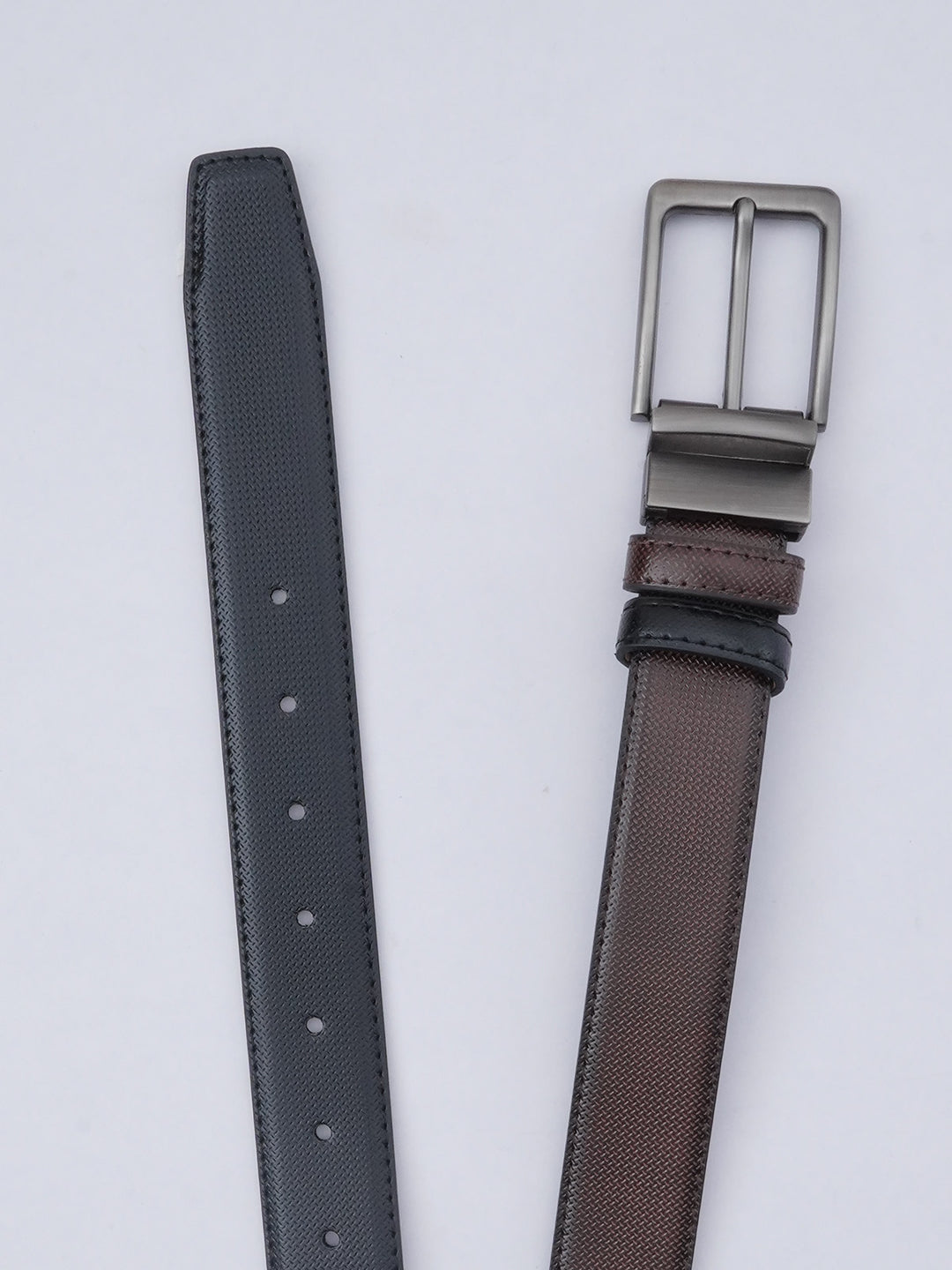 Dark Brown & Black Textured Reversible Leather Belt (BELT-620)