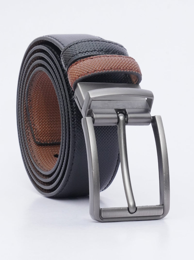 Brown & Black Textured Reversible Leather Belt (BELT-635)