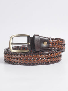 Brown Weaving Design Leather Belt  (BELT-683)