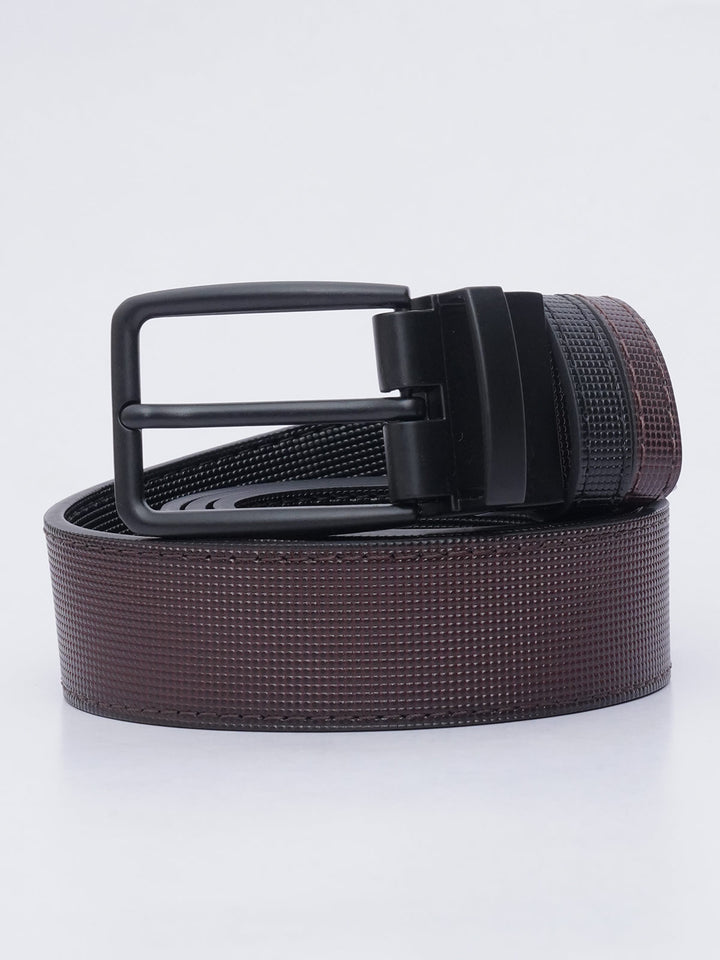 Dark Brown & Black Self Textured Leather Belt  (BELT-690)