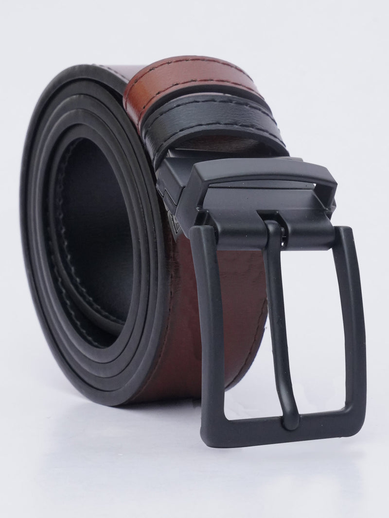 Brown & Black Plain Leather Belt  (BELT-694)