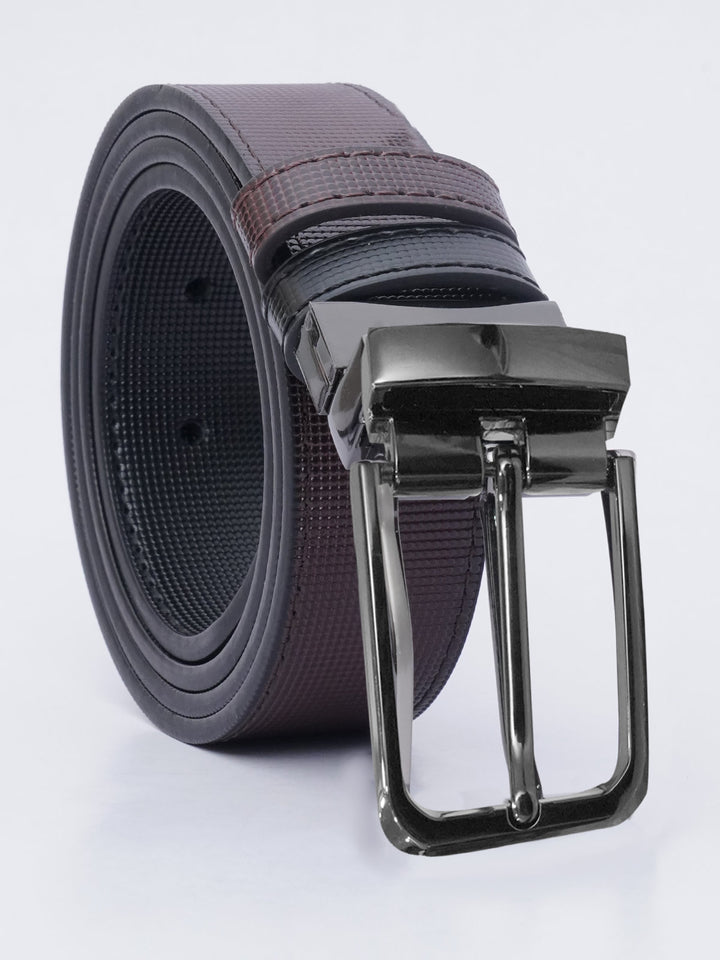 Dark Brown & Black Self Textured Leather Belt  (BELT-697)