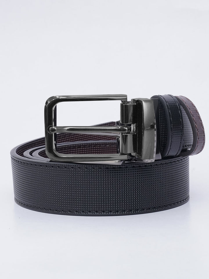 Dark Brown & Black Self Textured Leather Belt  (BELT-697)