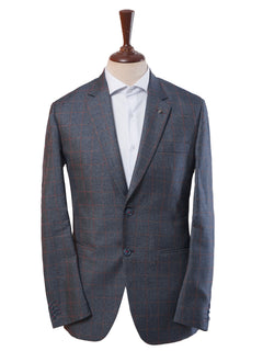 Blue Self Checked Single-Breasted Tailored Men’s Blazer (BMF-024)