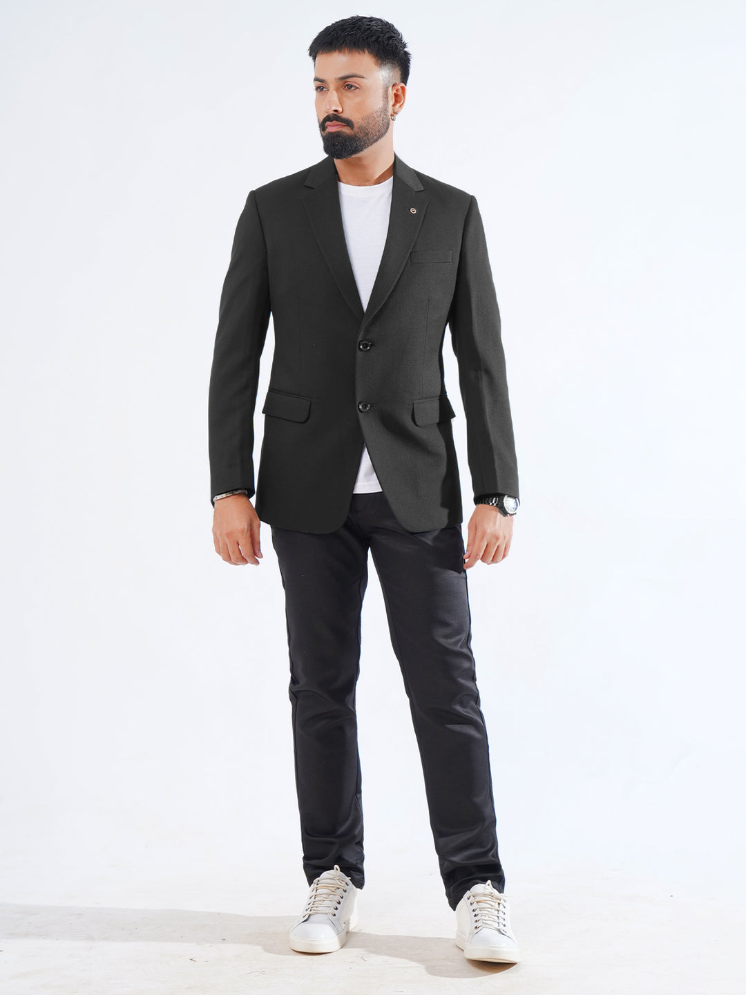 Black Self Single-Breasted Tailored Men’s Blazer (BMF-036)