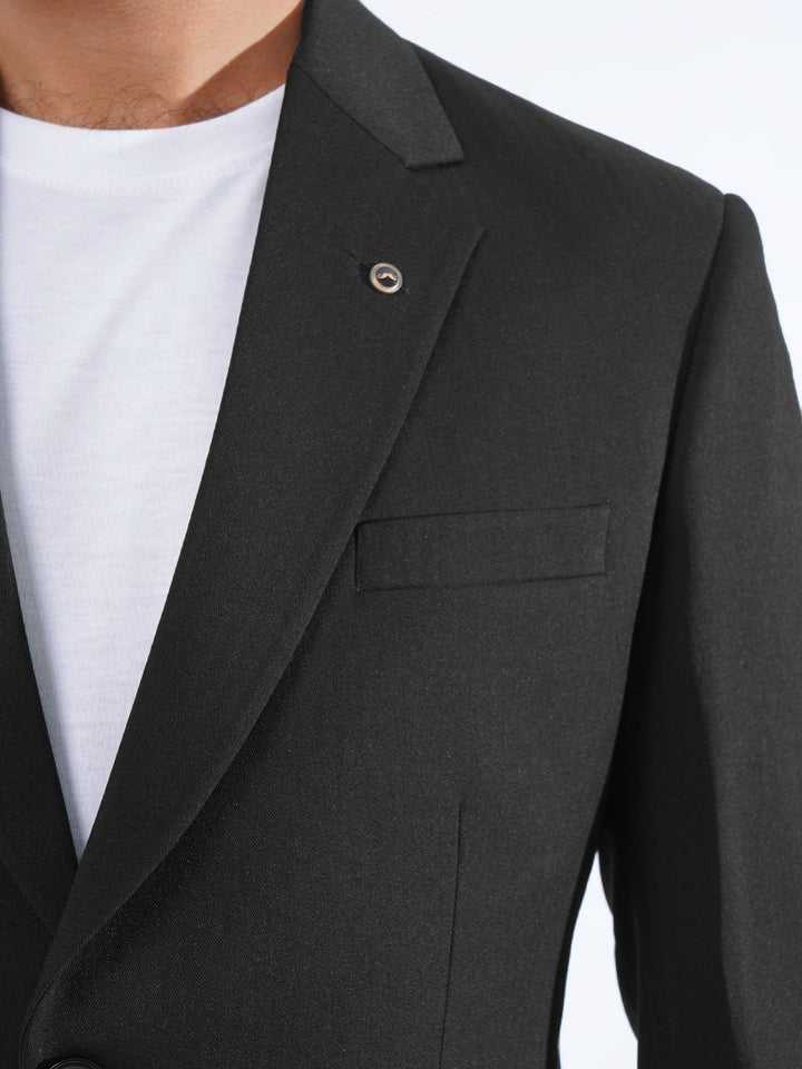 Black Self Single-Breasted Tailored Men’s Blazer (BMF-036)