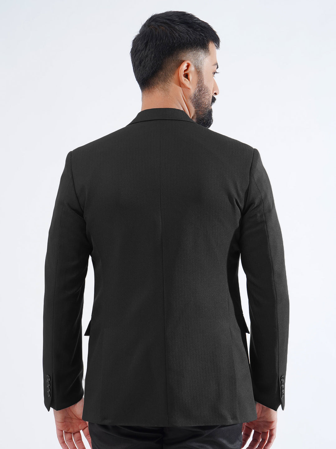 Black Self Single-Breasted Tailored Men’s Blazer (BMF-036)