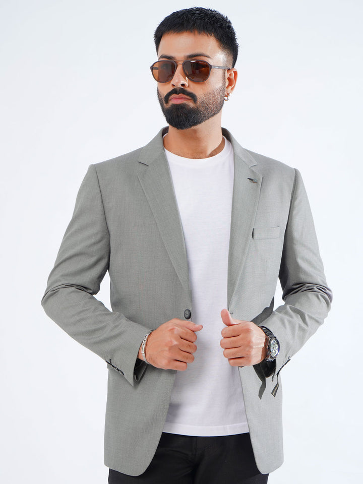 Grey Self Single-Breasted Tailored Men’s Blazer (BMF-039)