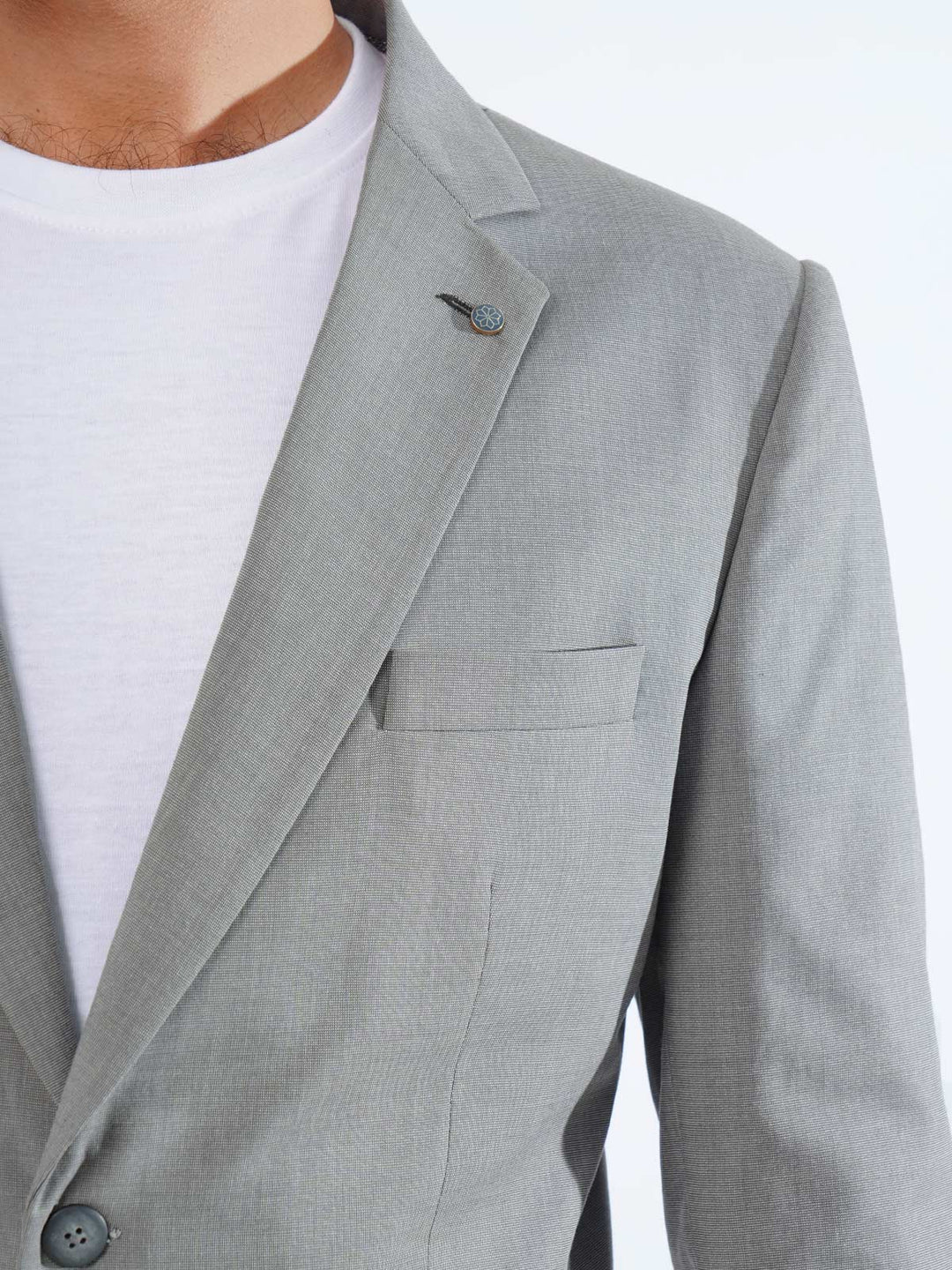 Grey Self Single-Breasted Tailored Men’s Blazer (BMF-039)