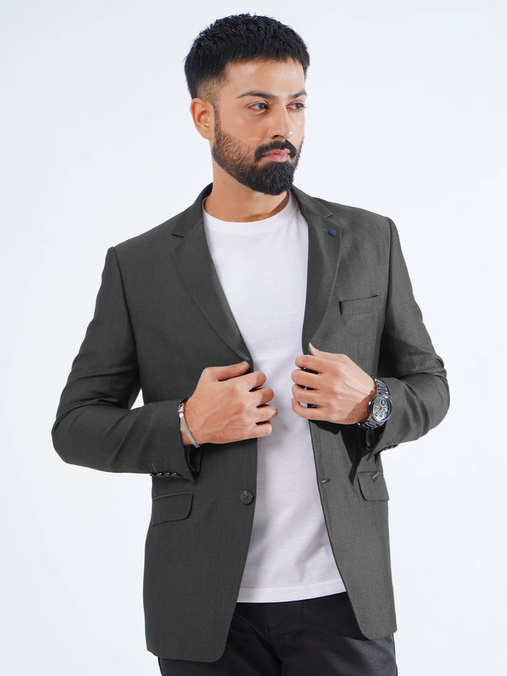 Black Self Single-Breasted Tailored Men’s Blazer (BMF-040)