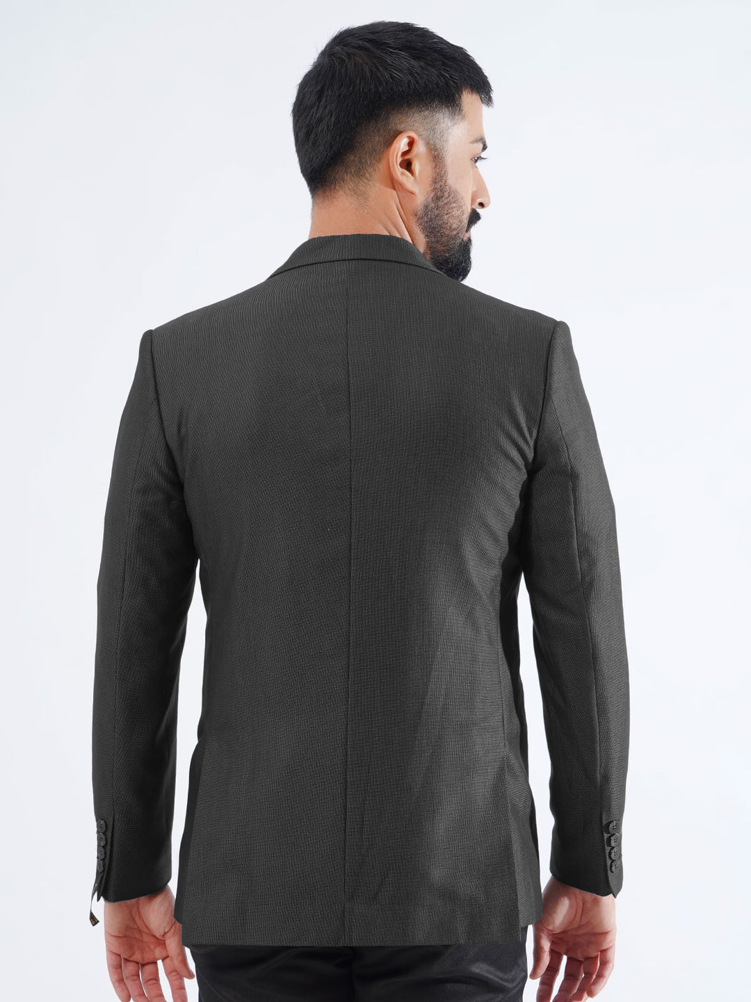 Black Self Single-Breasted Tailored Men’s Blazer (BMF-040)