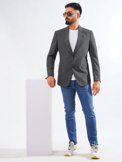 Dark Grey Self Single-Breasted Tailored Men’s Blazer (BMF-041)