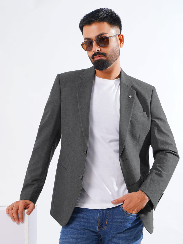 Dark Grey Self Single-Breasted Tailored Men’s Blazer (BMF-041)