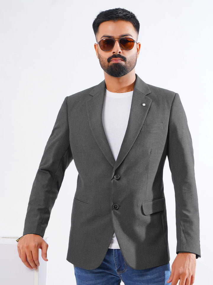 Dark Grey Self Single-Breasted Tailored Men’s Blazer (BMF-041)