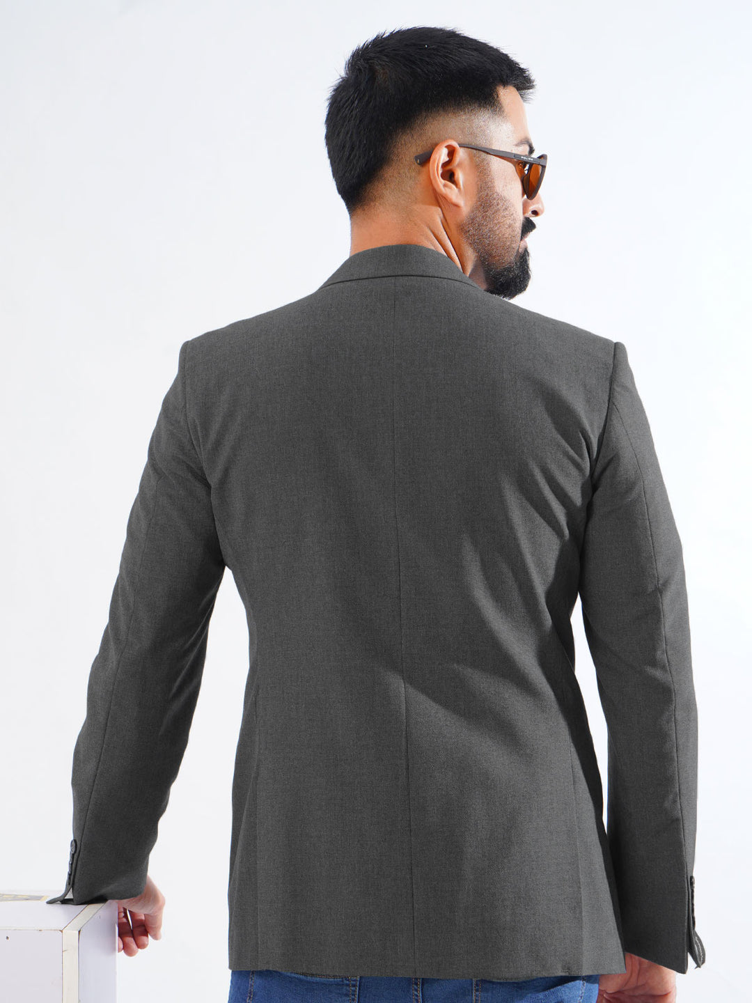 Dark Grey Self Single-Breasted Tailored Men’s Blazer (BMF-041)