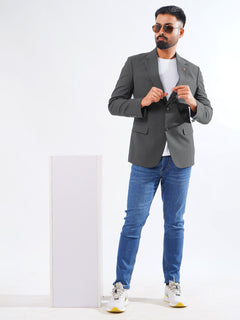 Dark Grey Self Single-Breasted Tailored Men’s Blazer (BMF-042)