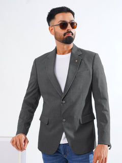 Dark Grey Self Single-Breasted Tailored Men’s Blazer (BMF-042)