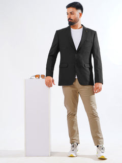 Black Self Single-Breasted Tailored Men’s Blazer (BMF-047)