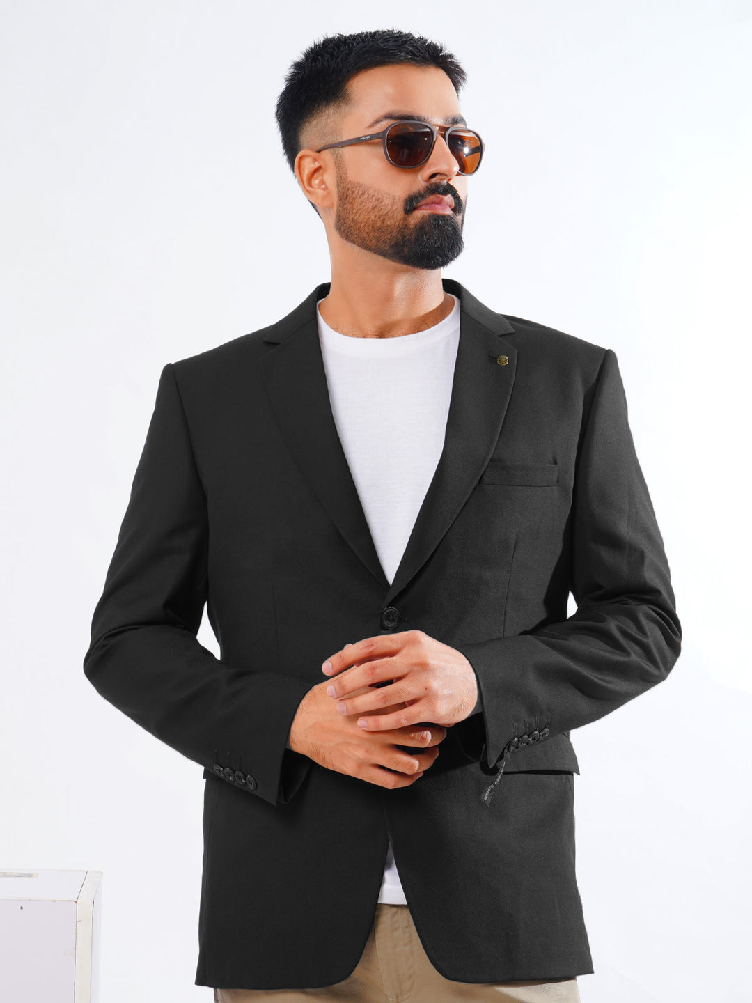 Black Self Single-Breasted Tailored Men’s Blazer (BMF-047)