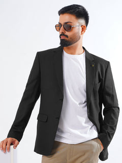 Black Self Single-Breasted Tailored Men’s Blazer (BMF-047)