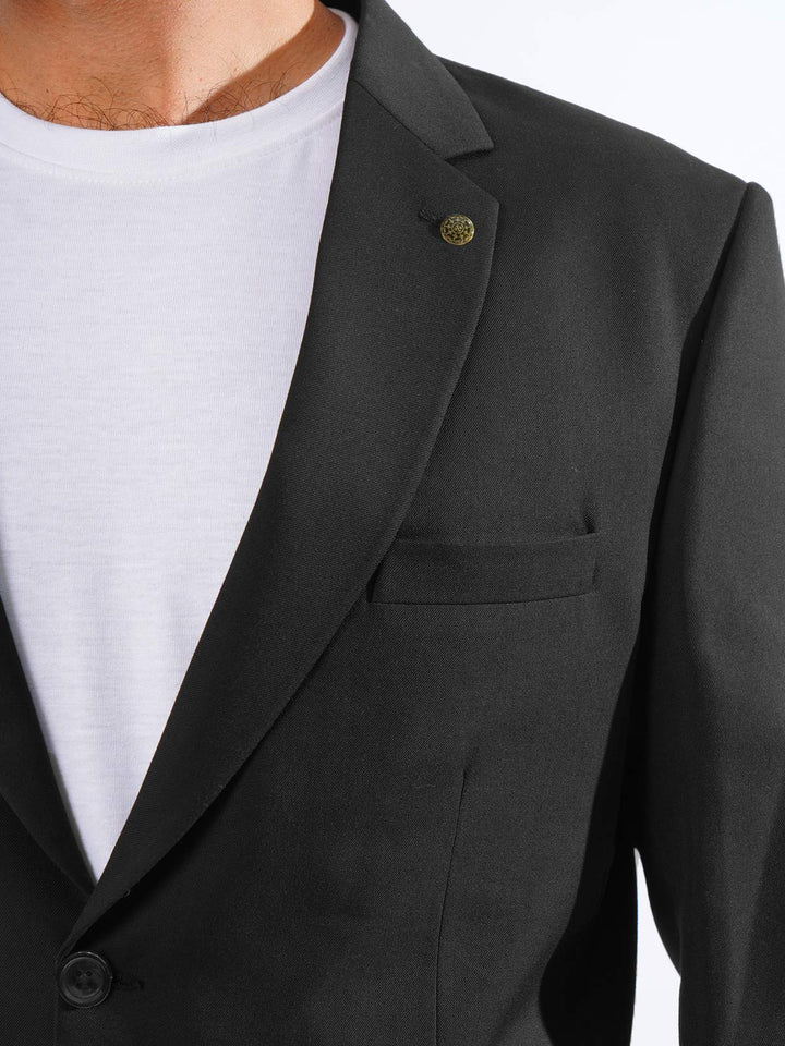 Black Self Single-Breasted Tailored Men’s Blazer (BMF-047)