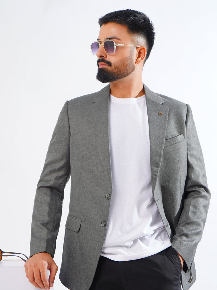 Charcoal Self Single-Breasted Tailored Men’s Blazer (BMF-048)