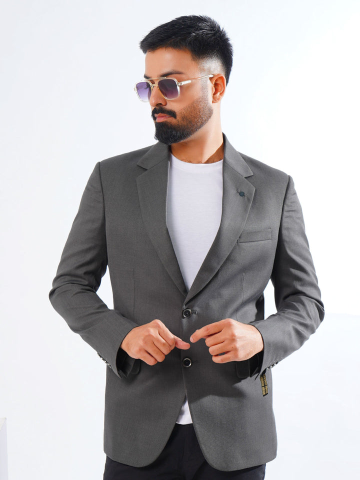 Grey Self Single-Breasted Tailored Men’s Blazer (BMF-055)