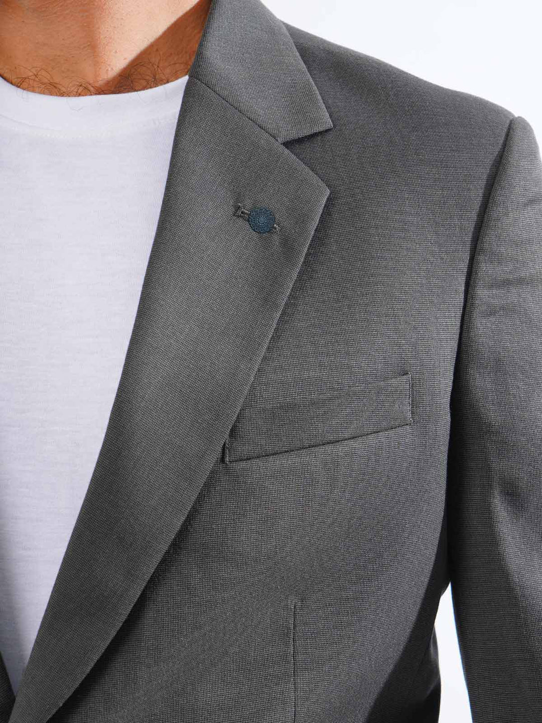 Grey Self Single-Breasted Tailored Men’s Blazer (BMF-055)