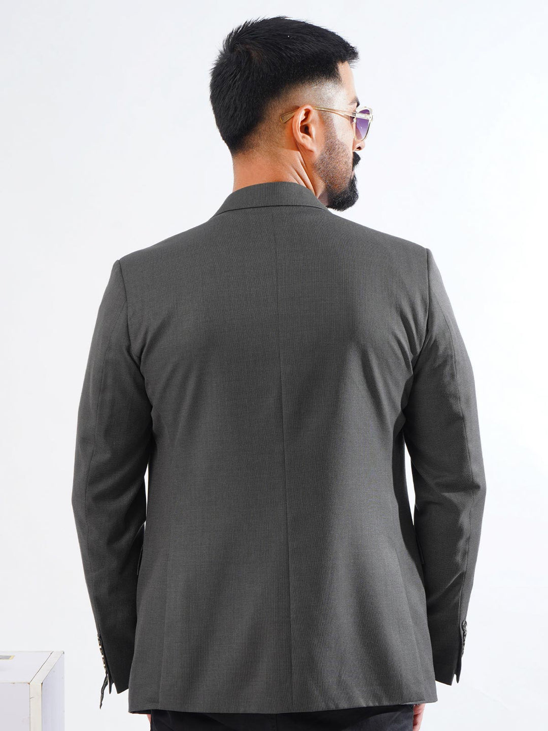 Grey Self Single-Breasted Tailored Men’s Blazer (BMF-055)