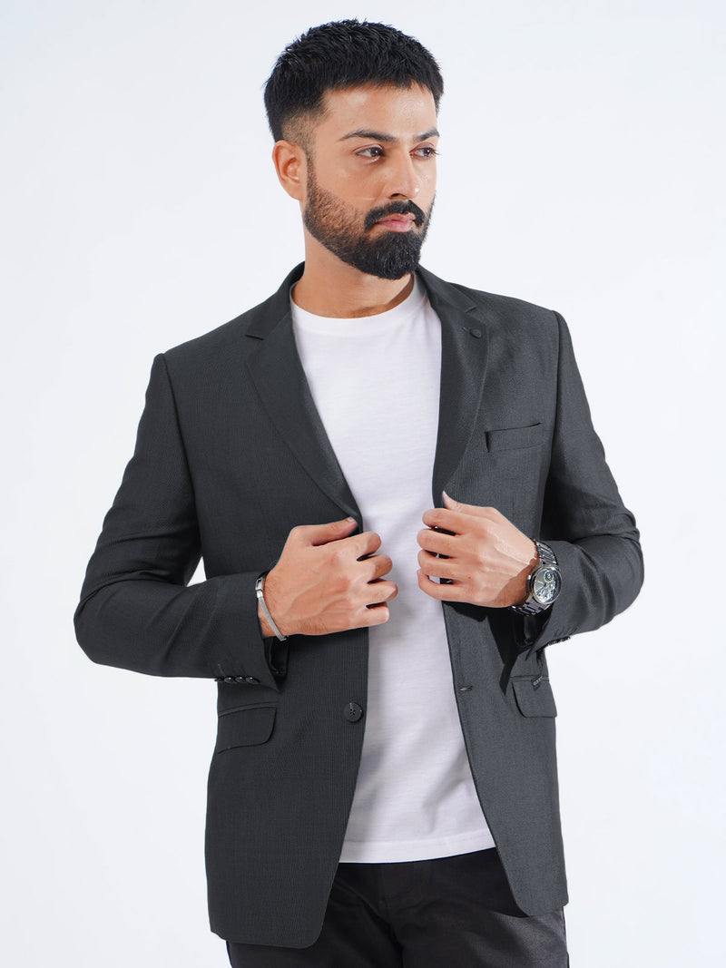 Black & Grey Self Single-Breasted Tailored Men’s Blazer (BMF-056)