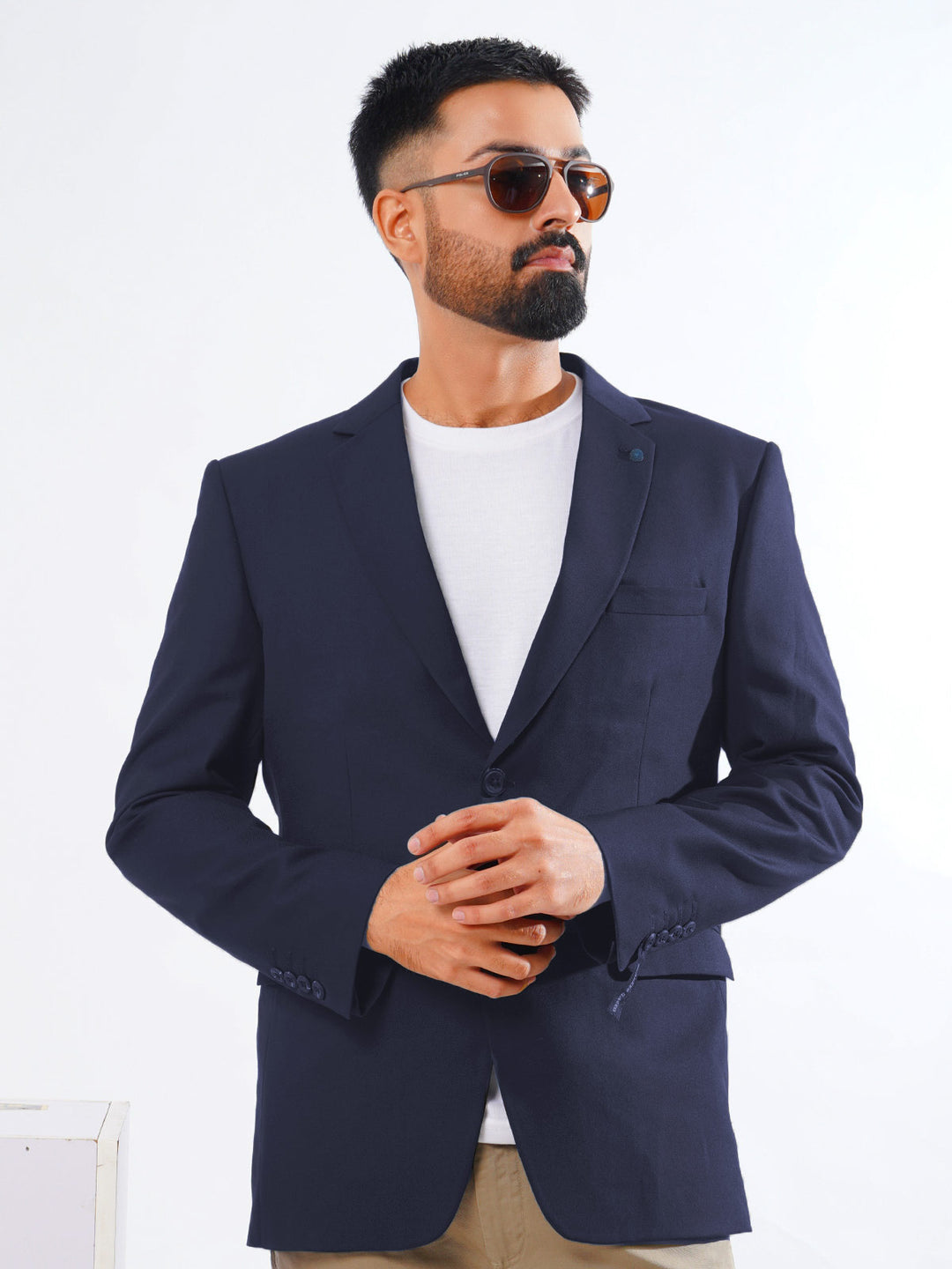 Navy Blue Plain Single-Breasted Tailored Men’s Blazer (BMF-058)