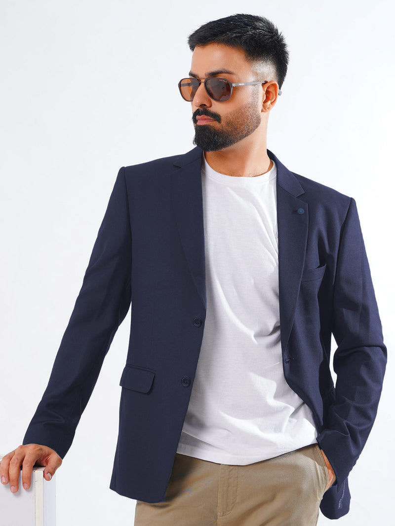 Navy Blue Plain Single-Breasted Tailored Men’s Blazer (BMF-058)