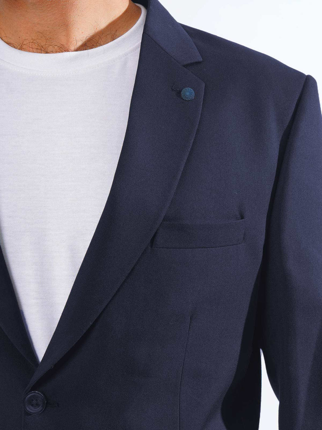 Navy Blue Plain Single-Breasted Tailored Men’s Blazer (BMF-058)