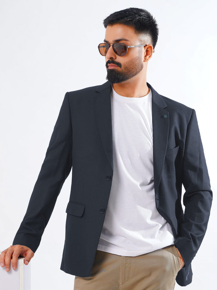 Navy Blue Plain Single-Breasted Tailored Men’s Blazer (BMF-060)