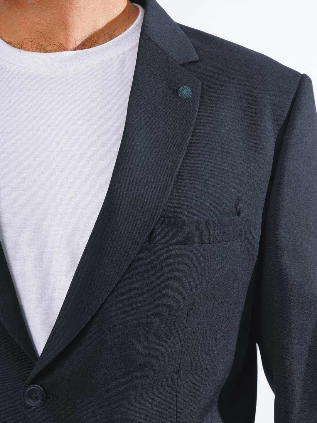 Navy Blue Plain Single-Breasted Tailored Men’s Blazer (BMF-060)