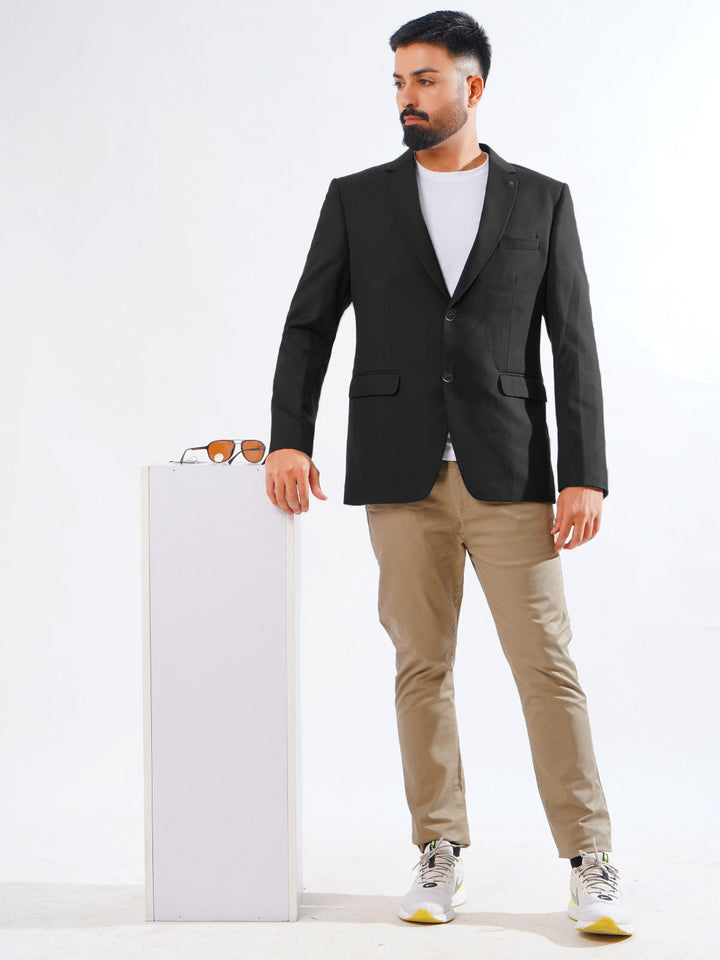 Black Plain Single-Breasted Tailored Men’s Blazer (BMF-061)