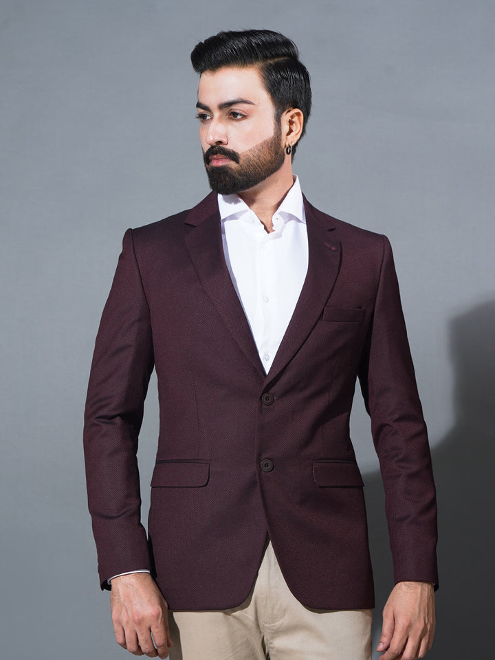 Maroon Self Single-Breasted Tailored Men’s Blazer (BMF-065)