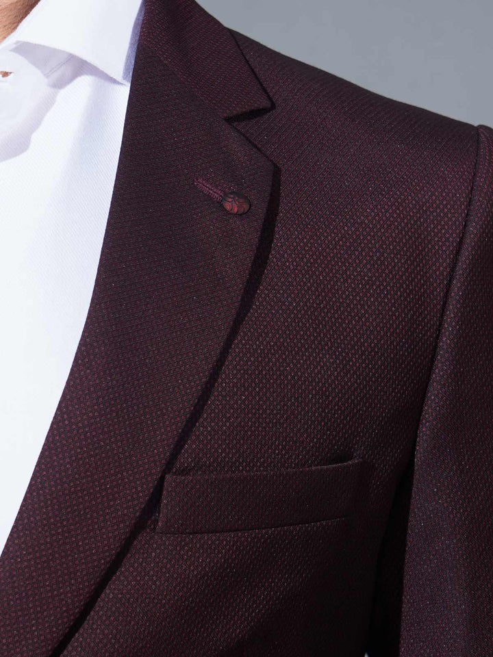 Maroon Self Single-Breasted Tailored Men’s Blazer (BMF-065)