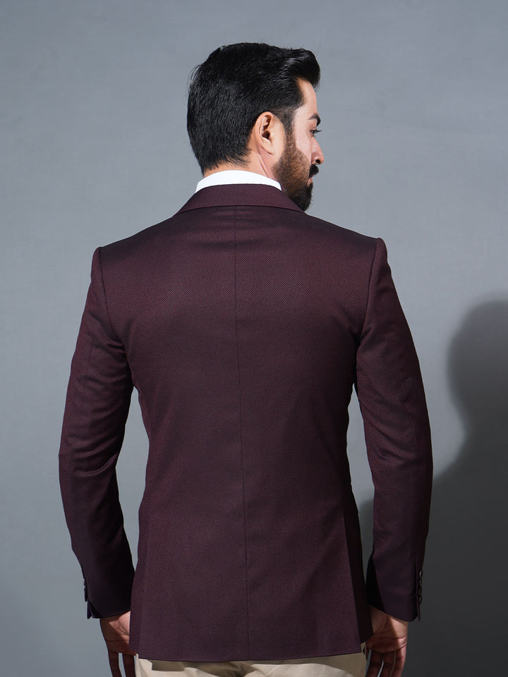 Maroon Self Single-Breasted Tailored Men’s Blazer (BMF-065)