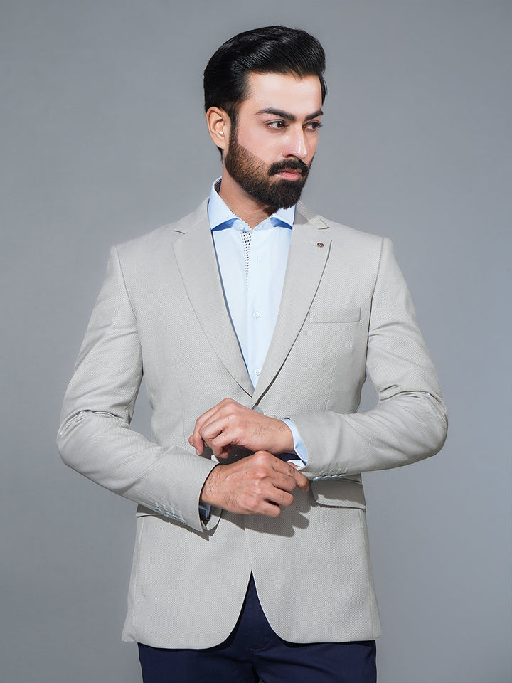 Light Grey Self Single-Breasted Tailored Men’s Blazer (BMF-067)