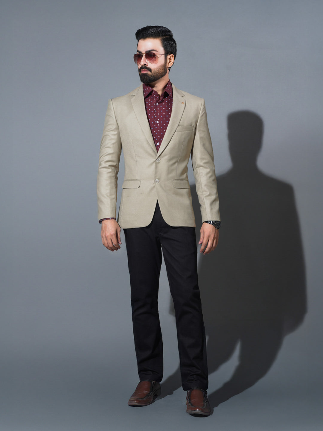 Stone Self Single-Breasted Tailored Men’s Blazer (BMF-068)