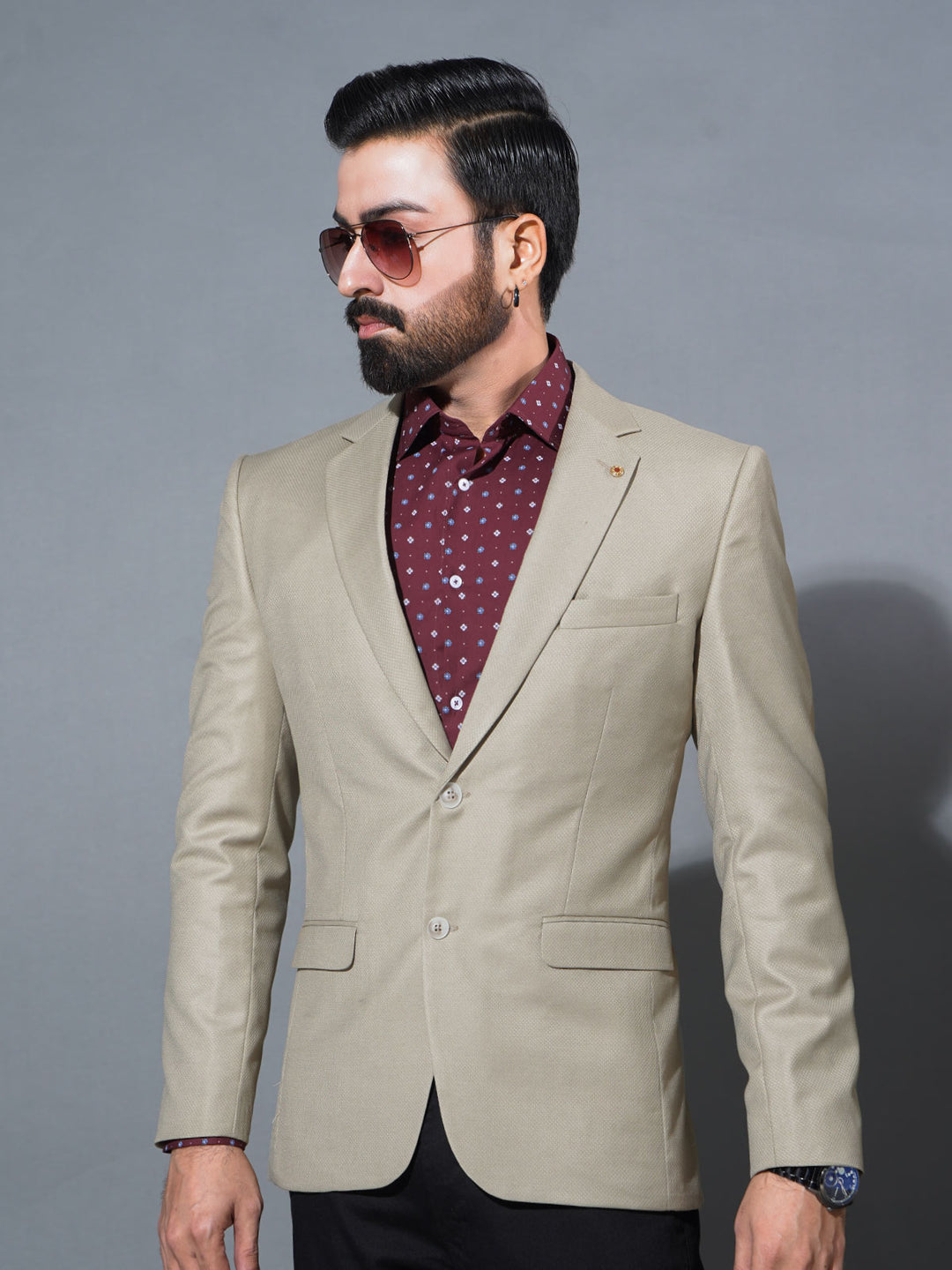 Stone Self Single-Breasted Tailored Men’s Blazer (BMF-068)