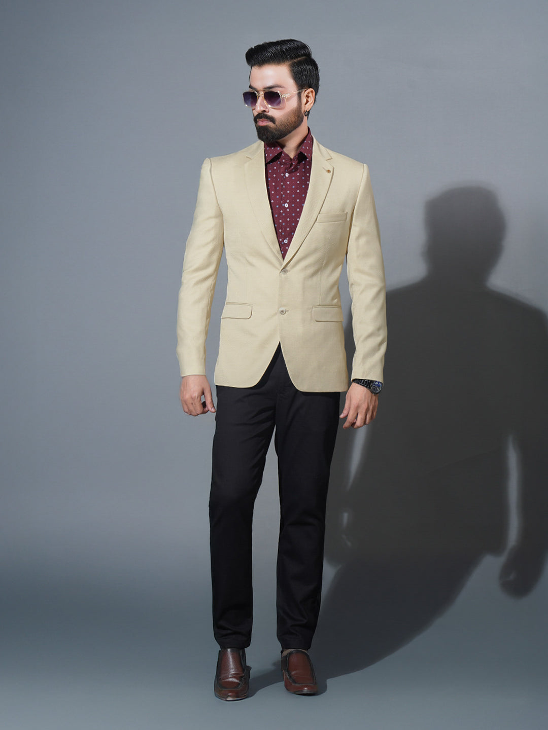 Fawn Self Single-Breasted Tailored Men’s Blazer (BMF-070)